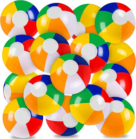 16 Pack 12" Summer Inflatable Beach Balls Bulk Rainbow Swimming Pool Water Games Toys for Kids Summer Party Supplies Decorations