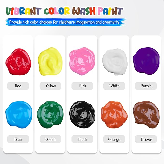 4E's Novelty 16oz Washable Tempera Paint Set for Kids – 10 Bright Colors – 16oz Bottles – Non Toxic Washable Paint for Crafts, Teacher Classroom Must Have, Arts & Craft Supplies