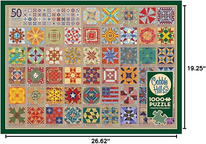 Cobble Hill 1000 Piece Puzzle - 50 States Quilt Blocks - Sample Poster Included