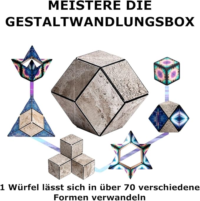 Shashibo Shape Shifting Box - STEM Fidget Toy with Ultra Strong Magnets - Sensory Puzzle Cube Transforms Into 100+ Shapes, Easter Basket Stuffers Gift for Kids, Teens, and Adults (Moon)
