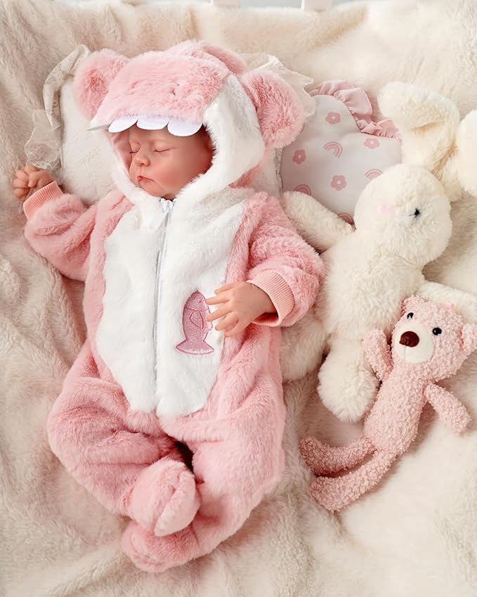 BABESIDE Reborn Baby Doll Clothes Set for 17-22 Inch Babydolls – Cute Shark Hoodie Babydoll Clothes for Lifelike Reborn Baby Doll Accessories, Pink