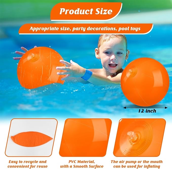 20 Pack Orange Beach Ball - 12Inch Blow Up Beach Ball Party Supplies for Kids, Inflatable Floating Balls for Summer Pool Parties, Outdoor Activities & Birthday Decorations(Orange)