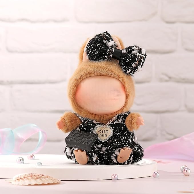 Doll Clothes for Labubu 17cm Have a Seat & Exciting Macaron & Big into Energy Series Dolls, Luxury Chic Series for 17cm Dolls Accessories (SJ Dress+Hairband+Bag)