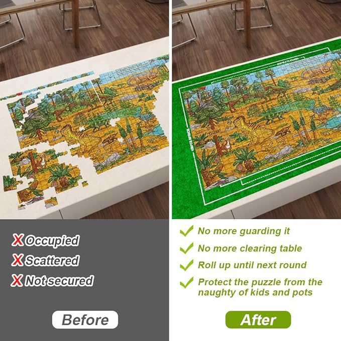 Ainiv Jigsaw Puzzle Mat Roll Up 1500 Pieces, 46" x 26" Portable Felt Puzzles Board with Travel Storage Bag, Jigsaw Saver Pad Keeper for Adults Teens, Green