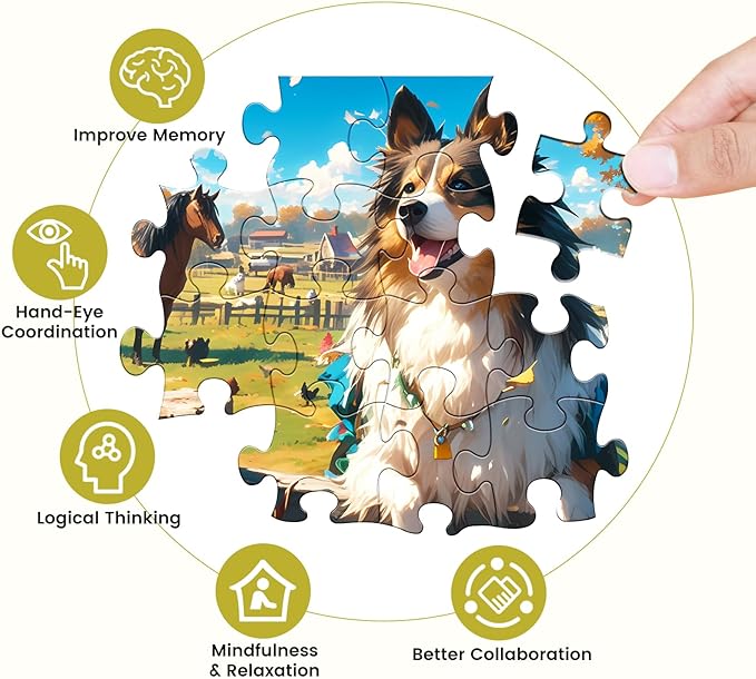 500 Pieces Puzzles for Adult Jigsaw Puzzle 500 Piece Elderly Puzzle Dog Farm Puzzle Gift for Mom Dad Family Friend Family Activity Games Home Decor Wall Art 20.5x15IN