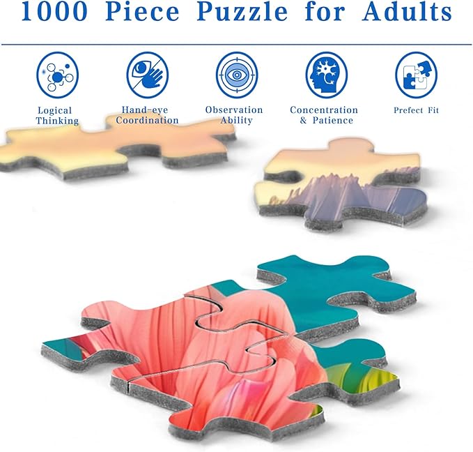 Rocorose 1000 Piece Family Jigsaw Puzzle for Adults, Parrot Flamingo Dolphin Animal Puzzle, Challenging Lakeside Sea Scenic Tropical Islands Puzzle Game Home Decor
