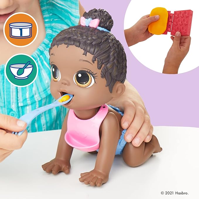 Baby Alive Lil Snacks Doll - Eats/Phee Children's Artists Protect to Bloons Dolly, 8-Inch Baby Doll, Snack Box Mold, Black Hair