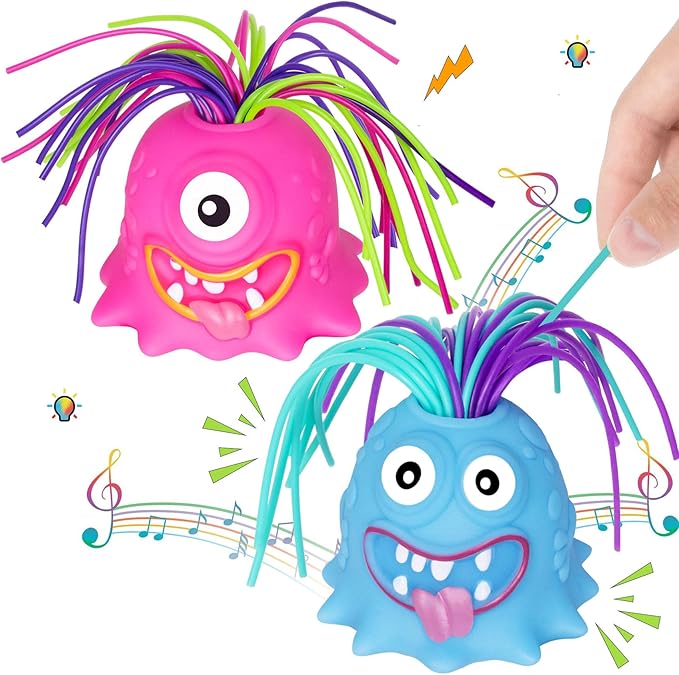 Fidget Toys Hair Pulling Stress Relief Toys with LED Light Differernt Screams Novelty Screaming Monster for Adults Teens Autism (Blue&Pink, 2P)