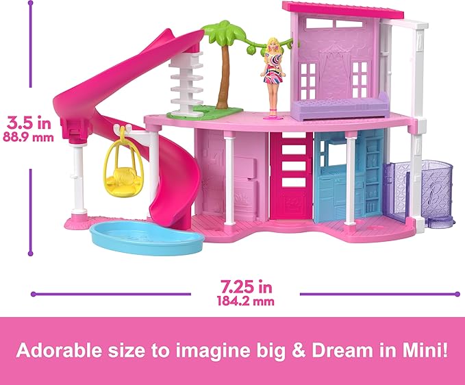 Barbie Mini BarbieLand Doll House Sets, Mini Dreamhouse with Surprise 1.5-inch Doll, Furniture & Accessories, Plus Elevator & Pool