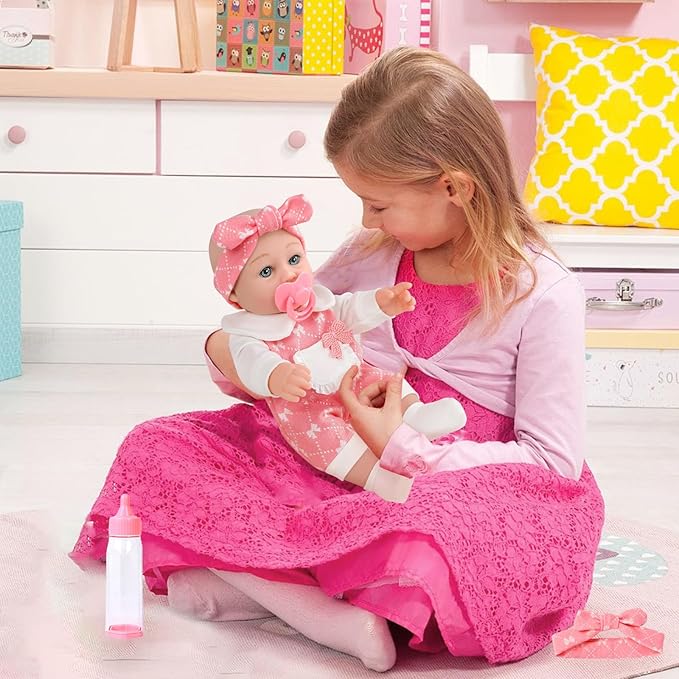 DONTNO 12'' Baby Doll in Gift Box with Clothes Accessories Playset,Pacifier,Feeding Bottle. Gift Idea for Ages 3+
