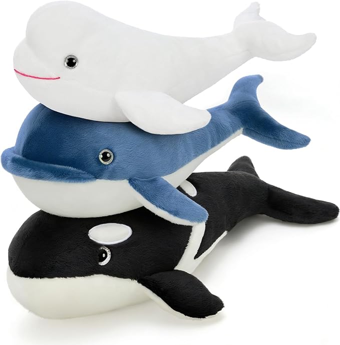 Tezituor Whale Stuffed Animal,3PCS Whales Plush Toys Set,Orca Whale,Beluga Whale,Blue Whale,Gifts for Kids Boys Girls Christmas Birthday