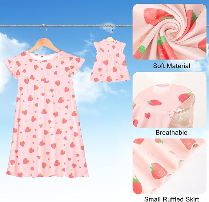 ICOSY Matching Doll & Girls Nightgowns Clothes Girls Pajamas Sleepwear Outfit for Kids and 18" Girl Doll