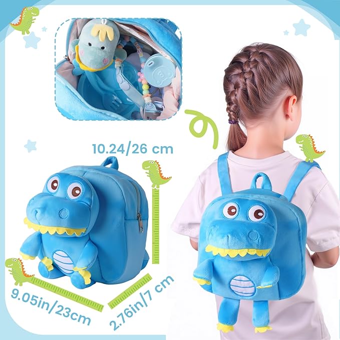 BABESIDE Baby Doll Accessories for 17-22 Inch Dolls – 18 Piecs Dinosaur Reborn Baby Doll Accessories Set with Baby Doll Clothes, Backpack, Feeding Set, Birthday Gift for Boys & Girls