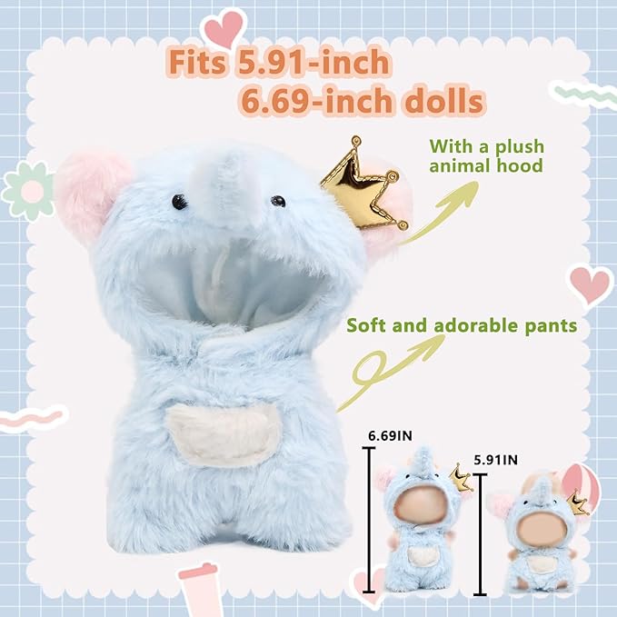 Clothes for labubu 17cm Accessories Suit Cute Clothes for Doll Dress up Animal Style Outfits (NO Doll)（Elephant）