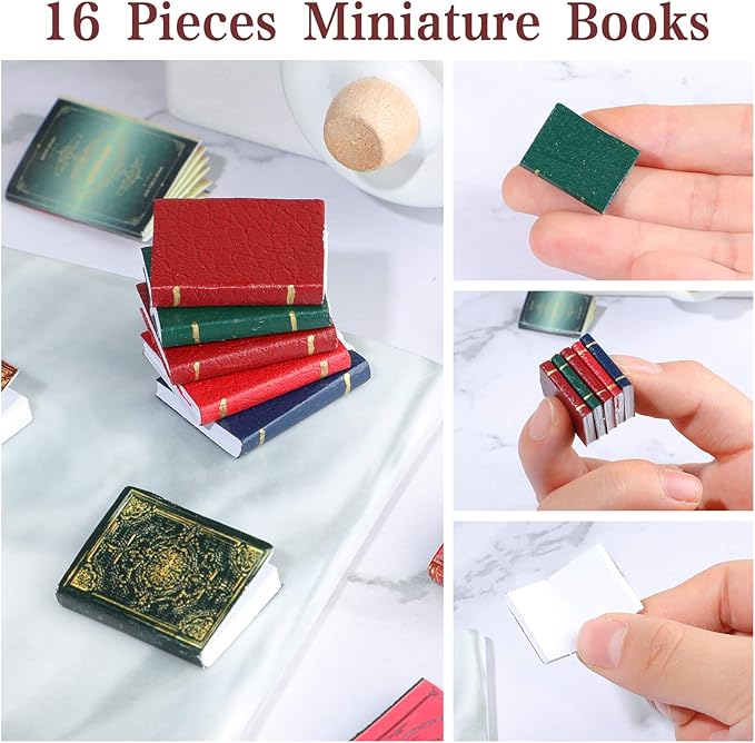 Sumind 16 Pcs 1:12 Miniatures Dollhouse Books, Assorted Timeless Miniatures Books, Mini Dollhouse Accessories Toy Supplies Decoration for Boys and Girls(Retro Style)