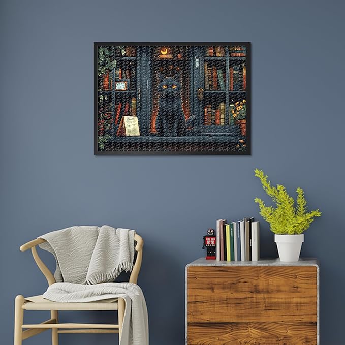 Bookstore Puzzles for Adults 1000 Pieces, Cat Detective Jigsaw Puzzles, Adult Puzzle for Adults, Educational Fun Games or Toys for Elders Friends 20X27 INCH