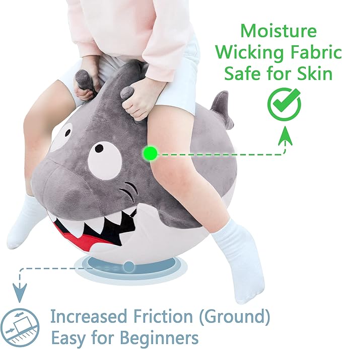iPlay, iLearn Bouncy Pals Kids White Shark Hopper Ball, Toddler Ride on Bounce Toy, Outdoor Indoor Inflatable Jumping Animal W/Handle, Bouncing Hop Jumper, Birthday Gift for 2 3 4 5 Year Old Boy Girl