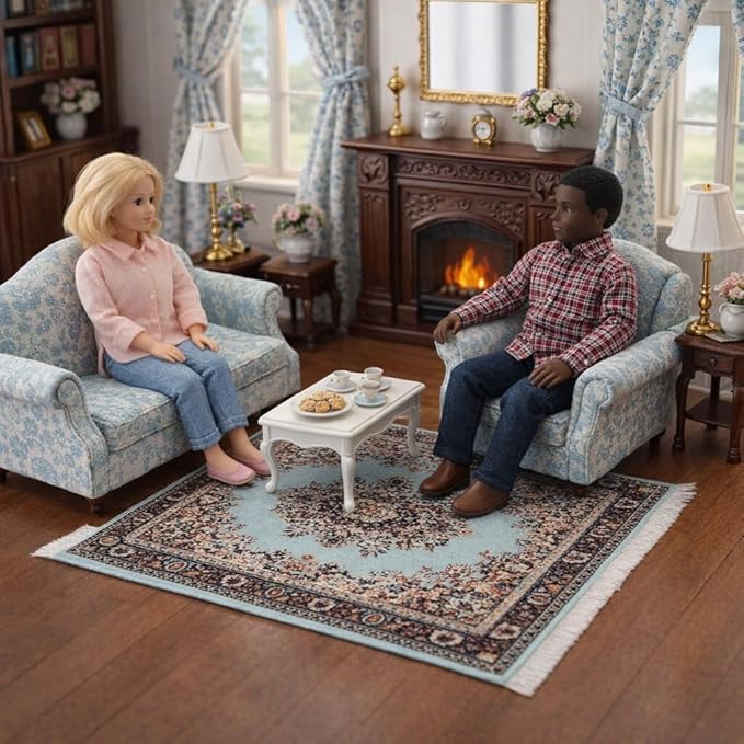 Set of 4 Dollhouse Area Rugs – Miniature Carpet Accessories for Doll Houses, 6 x 4 Inch Rectangular Floor Décor, Oriental Style