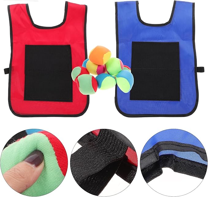 Dodgeball Target Game Set for Kids: 10 Soft Fleece Tag Balls with 2 Sticky Vests, 2-Player Game for Adult Indoor and Outside Play and Sports Activities Toys
