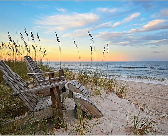 Heritage Puzzle Coastal Sunrise Beach Ocean Jigsaw Puzzle for Adults 1000 Pieces, Frameable 30" x 24" Relaxing Coastal Puzzles - Serene Scene on Sandy Shore by Peter Doran - Made in U.S.A.