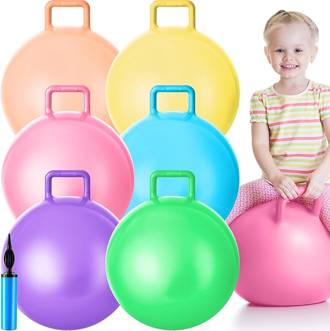 Lewtemi 6 Pcs Hopper Ball Carnival Outdoor Games 18 Inch Jumping Hopping Inflatable Bouncing Ball with Handle and Air Pump for Sport Exercise