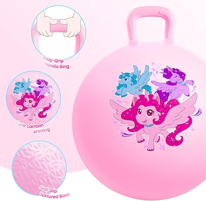 PlayZap Hopper Balls for Kids 3-8, 18 Inches Bouncy Ball with Handle, Inflatable Bouncing Hopper, Jumping Hopping Toys Hippity Hop Girls Boys Gifts, Pink