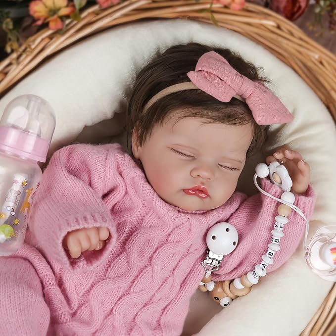 WOOROY Realistic Reborn Baby Dolls – 18-Inch Real Life Sleeping Newborn Girl, Lifelike Doll with Weighted Soft Body, Handmade Gift Toy with Accessories for Kids Age 3+
