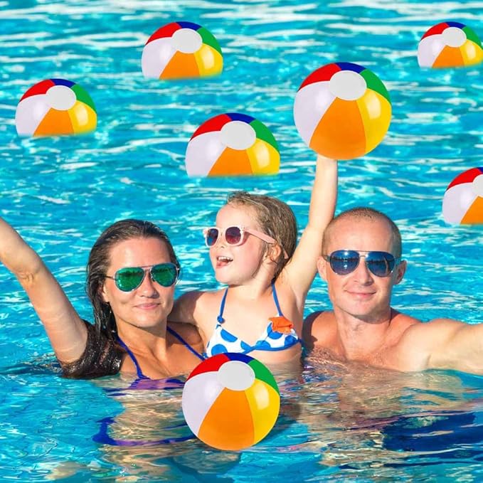 12 Pack 12" Summer Inflatable Beach Balls Bulk Rainbow Swimming Pool Water Games Toys for Kids Summer Party Supplies Decorations