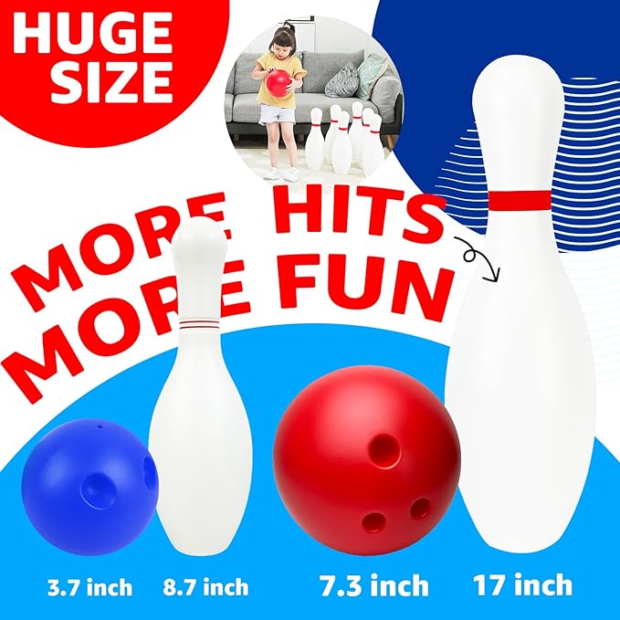 17 Inch Huge Bowling Set with Storage Bag – 6 Giant Pins, Outdoor & Indoor Backyard Game for Kids, Family Party, Birthday Gift Ages 5+ – Amazon Exclusive