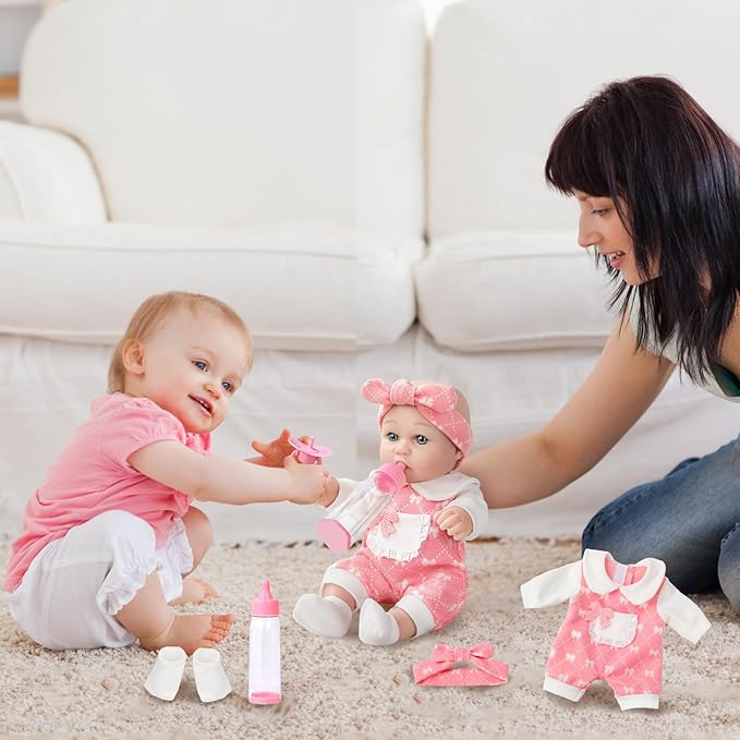 DONTNO 12'' Baby Doll in Gift Box with Clothes Accessories Playset,Pacifier,Feeding Bottle. Gift Idea for Ages 3+