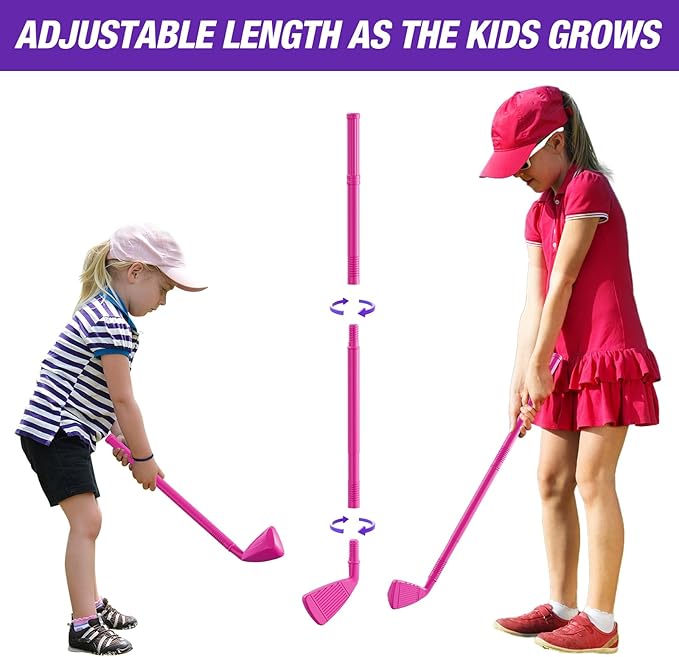 Toddler Golf Set 2-4 Years, Upgraded Kids Plastic Golf Clubs with 12 Balls, Putting Mat, Shoulder Strap, Indoor Outdoor Game Sport Toys Gift for Baby Boys Girls Aged 3-5, Pink