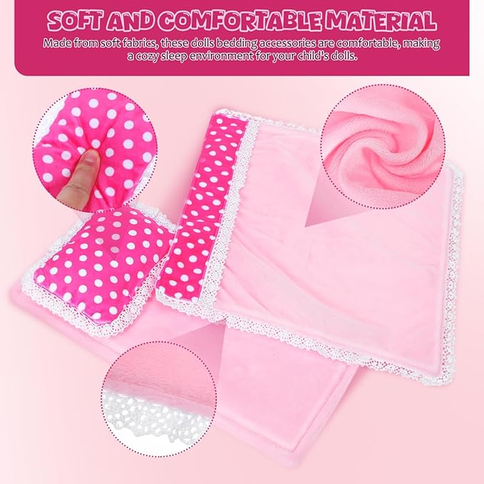 Mini Dollhouse Bedding Set 3 Piece for Dolls with Mattress Pillow Comforter Soft Fabric Dollhouse Bedroom Accessories 11.22X10.43 Inch