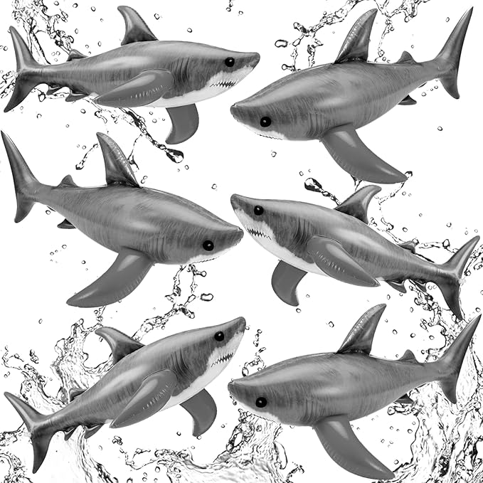 Leyndo 6 Pieces 23.6 Inch Summer Inflatable Shark Pool Balloons Large Inflatable Shark Pool Birthday Party Decorations Animal Float Ornament for Birthday Party Favors Supplies Gift