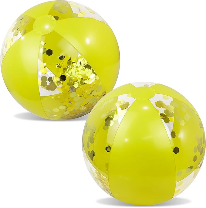 POZA Inflatable Beach Balls - Elegant Glitter Confetti Premium Floaters, Heavy Duty Vinyl Floatation Pool Toys for Pool Beach Party, UV Resistant Pool Décor