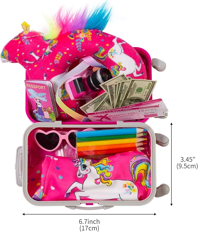 ZQDOLL American 18 Inch Doll Clothes and Accessories Travel Luggage Play Set Including 18 Inch Doll Clothes Travel Suitcase Travel Pillow and Eye Mask(Dolls & Shoes Not Included)