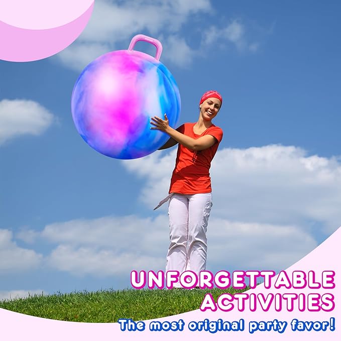 Lewtemi Hopper Ball for Adults, 29 Inch Bouncing Ball Hippity with Handle Rubber Hop, Jumping Hopping Exercise with Air Pump for Outdoors Sports Games Exercise (Blue Pink Cloud)