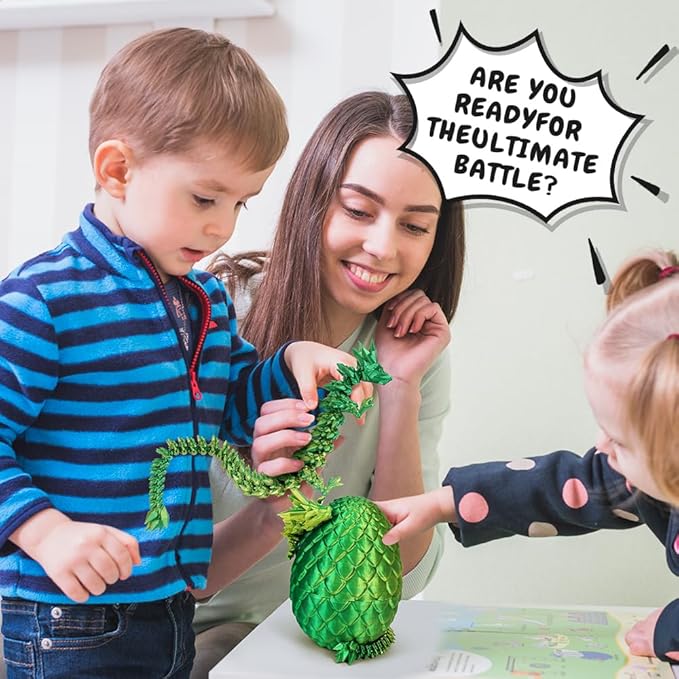 12" 3D Printed Dragon Egg, Mystery Articulated Crystal Dragon Egg Fidget Toys, 3D Print Surprise Animals Toy for Kid Teen Boy Girls (Laser Yellow Green)