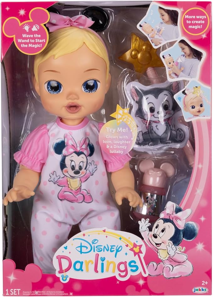 Disney Darlings 13-Inch Interactive Baby Doll – Magical Lights, Sounds, Music & Wand – Minnie-Inspired Nurturing Doll with Accessories – Multiple Skin Tones, Eye Colors – Ages 2 and Up
