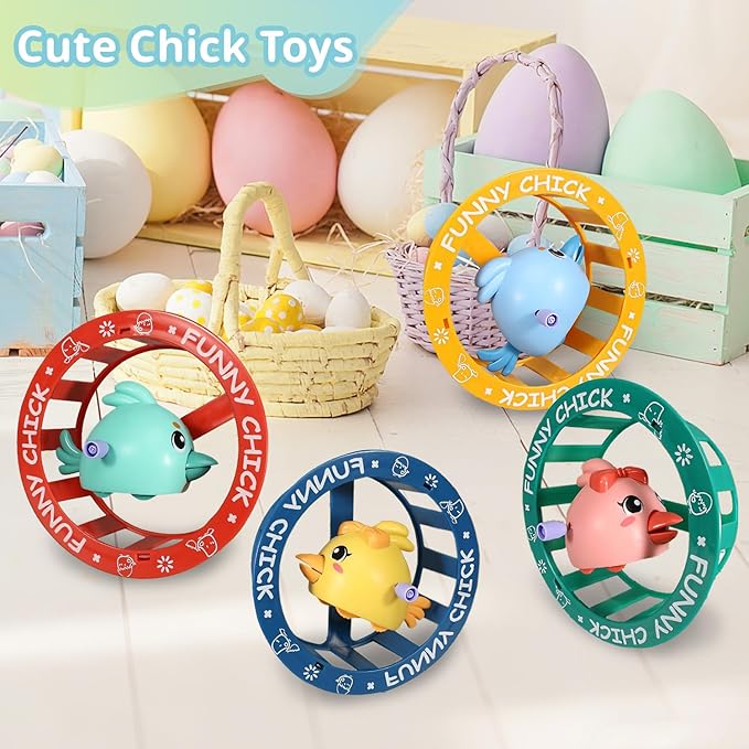 umbresen Wind Up Toys Set Funny Chick with Removable Circle, Easter Basket Stuffers Crawling Baby Toys Novelty Fidget Sensory Table Floor Games Birthday Party Gifts for 1 2 3 Year Old Toddler Kids