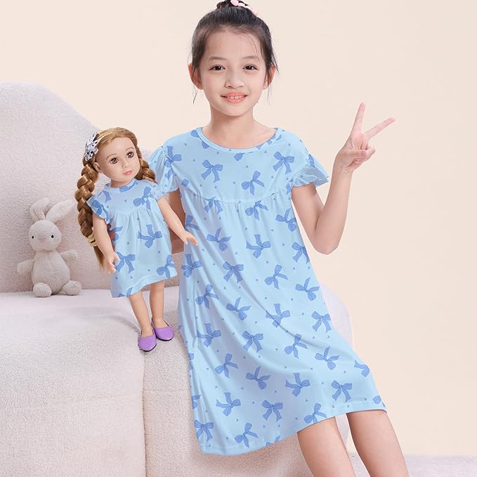 ICOSY Matching Doll & Girls Nightgowns Clothes Girls Pajamas Sleepwear Outfit for Kids and 18" Girl Doll