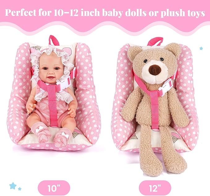 BABESIDE Baby Doll Carrier Set – Realistic Baby Doll Accessories with Carrier, Bib, Rattle, Bottle & Feeding Toys for 10–12 Inch Dolls（Not Doll）
