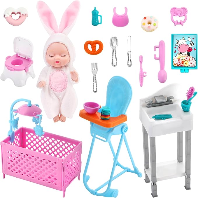 ONEST 16 Pieces 4 Inch Dolls with Accessories Cute Doll Mini Doll with Clothes Mini Dolls with Accessories