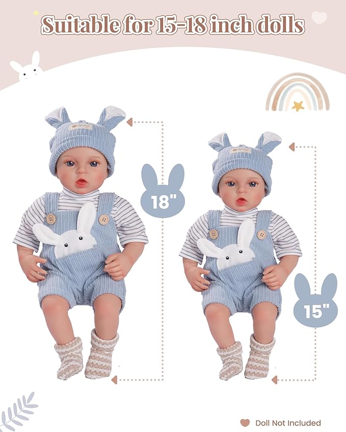 BABESIDE 4-Piece Baby Doll Clothes for 15-18 Inch Dolls, Doll Outfit Accessories with Bunny Pattern fit Baby Dolls, Easter Pretend Play Accessories Gift for Boys & Girls,Blue