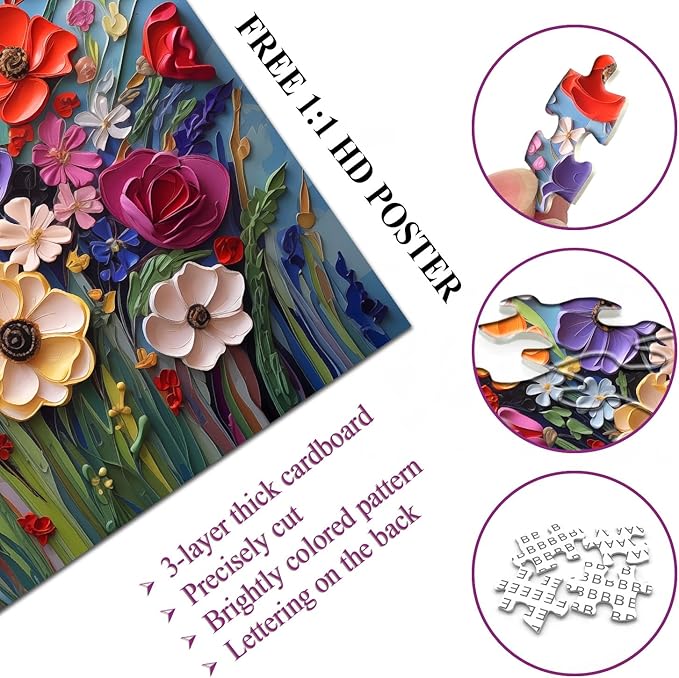 Colorful Flower Puzzles for Adults, Mosaic Plant Floral Puzzle Art, Spring Flower Garden Jigsaw Puzzles 1000 Pieces Painting