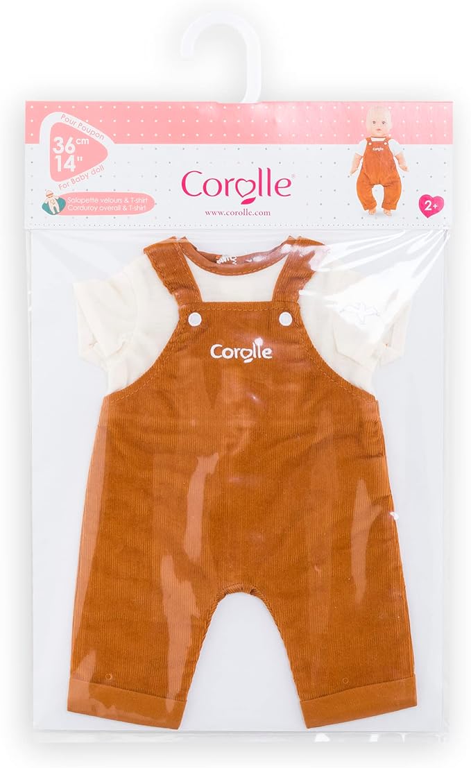 Corolle 14” Baby Doll Outfit - Loire Riverside Overalls and T-Shirt - Mon Grand Poupon Outfits and Accessories fit 14" Dolls, for Kids Ages 2 Years and up