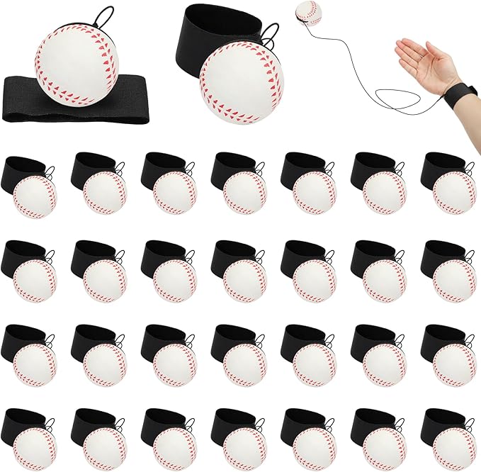 5/10/20/40 PCS Baseballs Wrist Return Ball on a String 2.36 Inch Rebound Bouncy Ball with Strap Sport Soccer Tennis Party Favors, Wrist Exercise, Outdoor Fun Activity for Kids & Adults