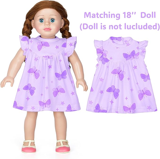 ICOSY Matching Doll & Girls Nightgowns Clothes Girls Pajamas Sleepwear Outfit for Kids and 18" Girl Doll
