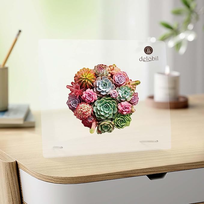 Delobil Succulent Bouquet Wooden Puzzles for Adults, 200 Pieces Mandala Round Jigsaw Puzzles, Medium Size Unique Shaped Wood Puzzle Gift for Kids, Family Game 11.2'' x 10.9''