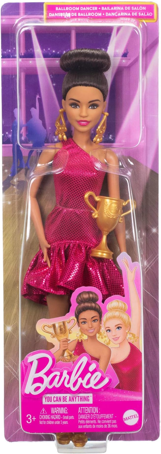 Barbie Ballroom Dancer Fashion Doll with Red Ruffle Dress, Dancing Shoes & Brown Styled Hair, Dancing Trophy Accessory