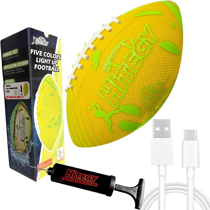 Glow in The Dark Football Light Up Football | USB-C Rechargeable LED Ball with Pump | Night Game Ball for Indoor & Outdoor Play | Gift Ready for Boys & Kids (with a Bag)